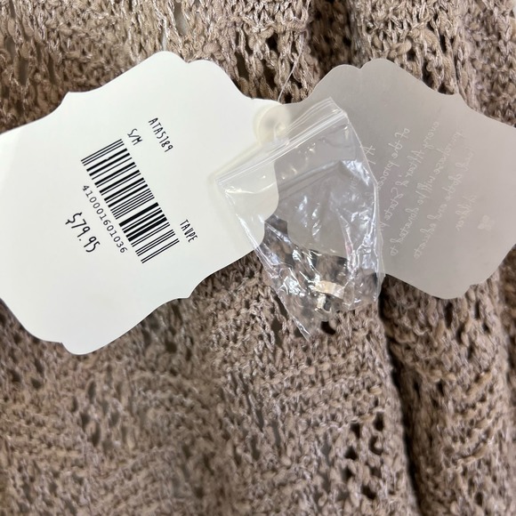 Altar'd State Size S/M Pointelle Knit Tunic Top Lace Trim Long Sleeve Taupe NWT - Picture 8 of 13